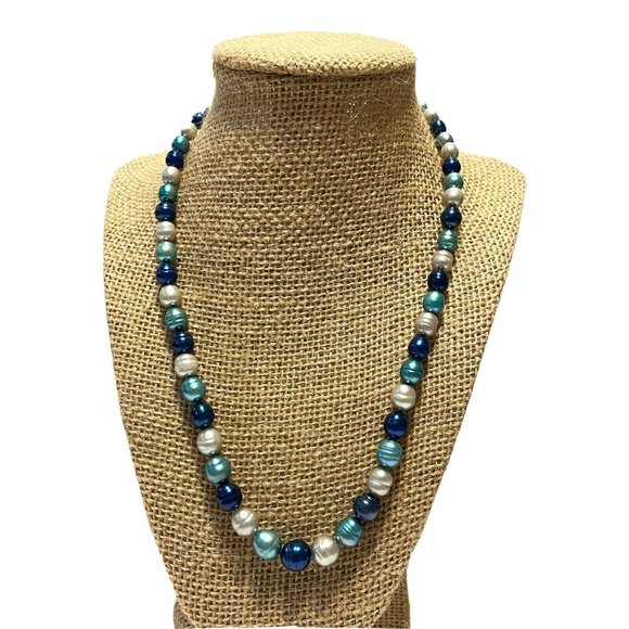 Blue/Gray Freshwater graduated Pearl Necklace 925 - Picture 1 of 6